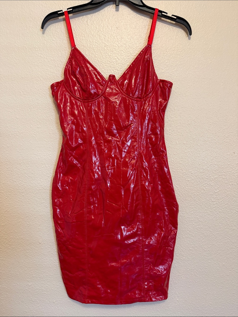 Fashion Nova Red Faux-Leather Bodycon Mini Dress